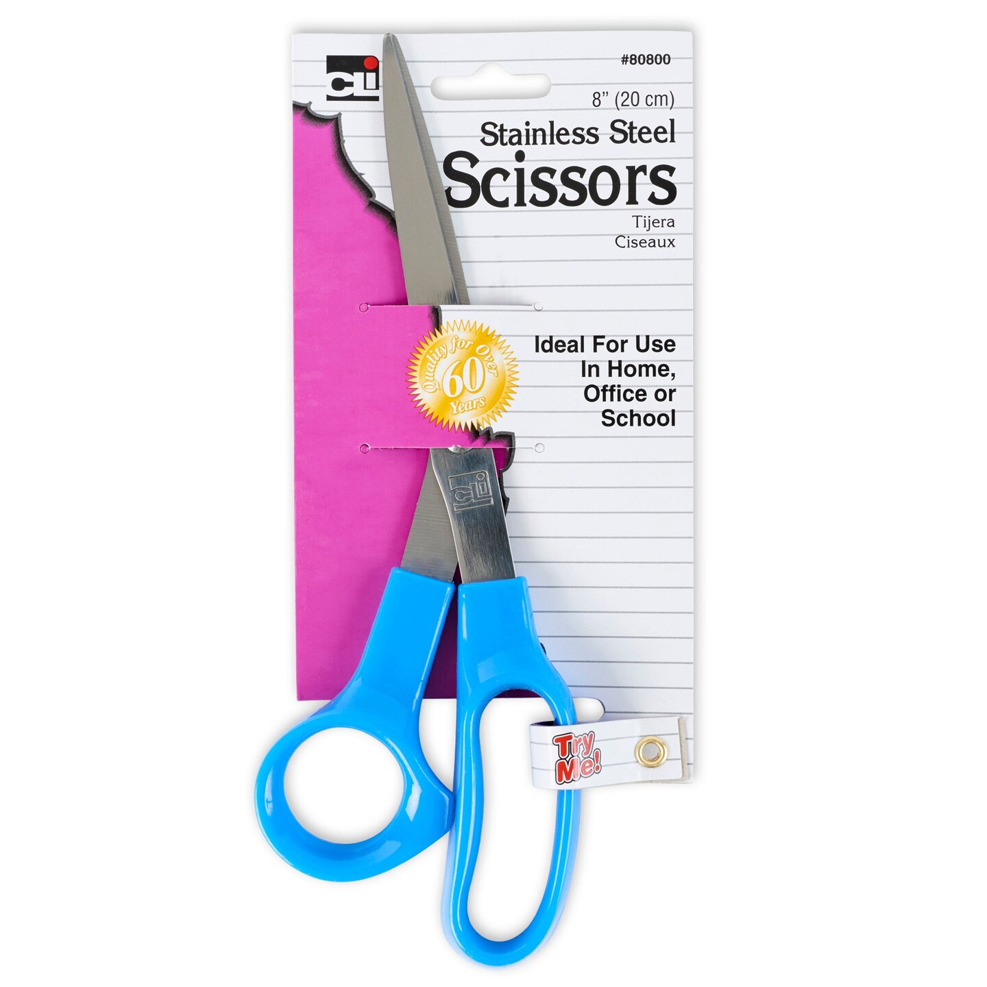 Stainless Steel Scissors with Molded Plastic Handle, 8&#x22; Straight, Blue