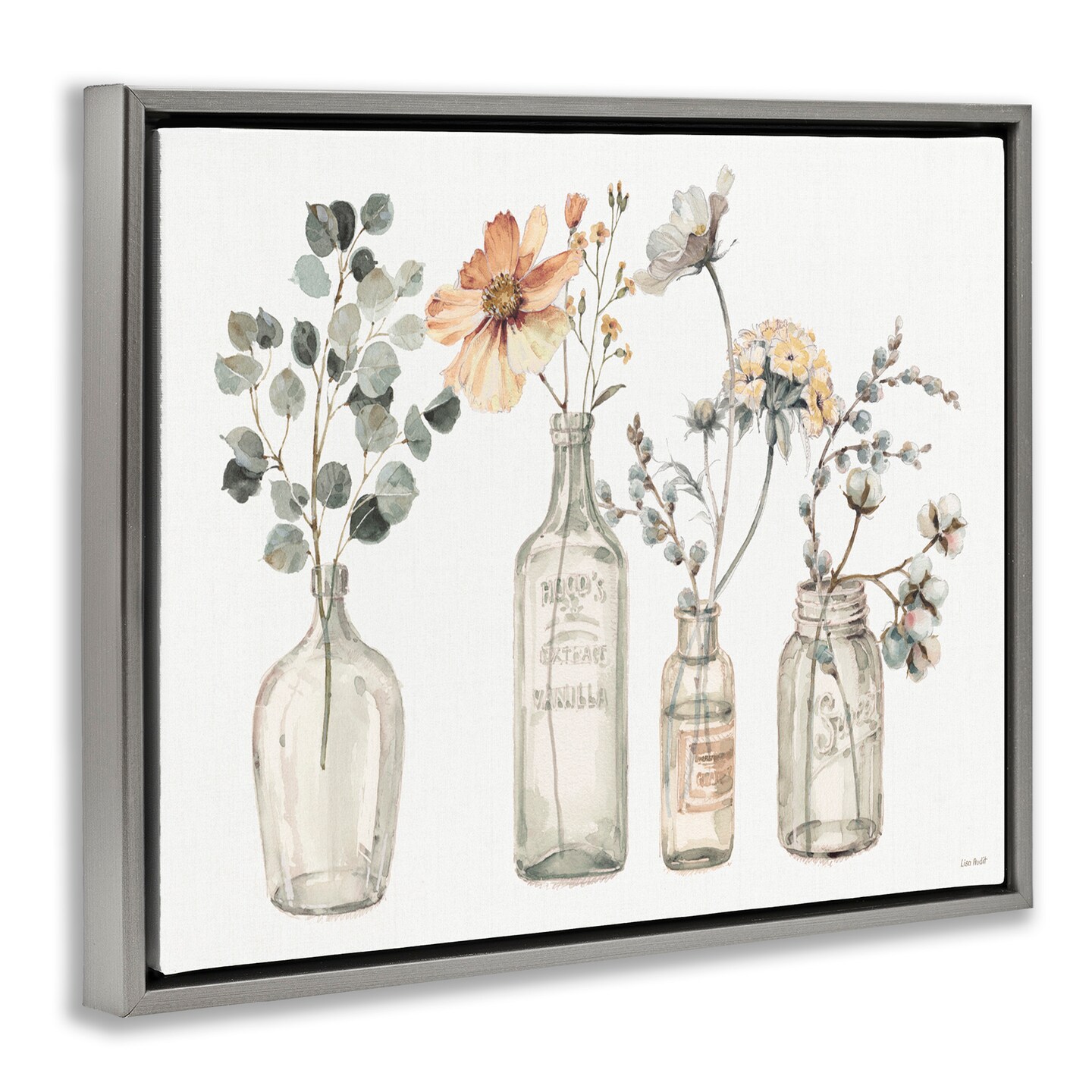 Stupell Industries Antique Floral Bouquets in Jars Framed Floater Canvas Wall Art