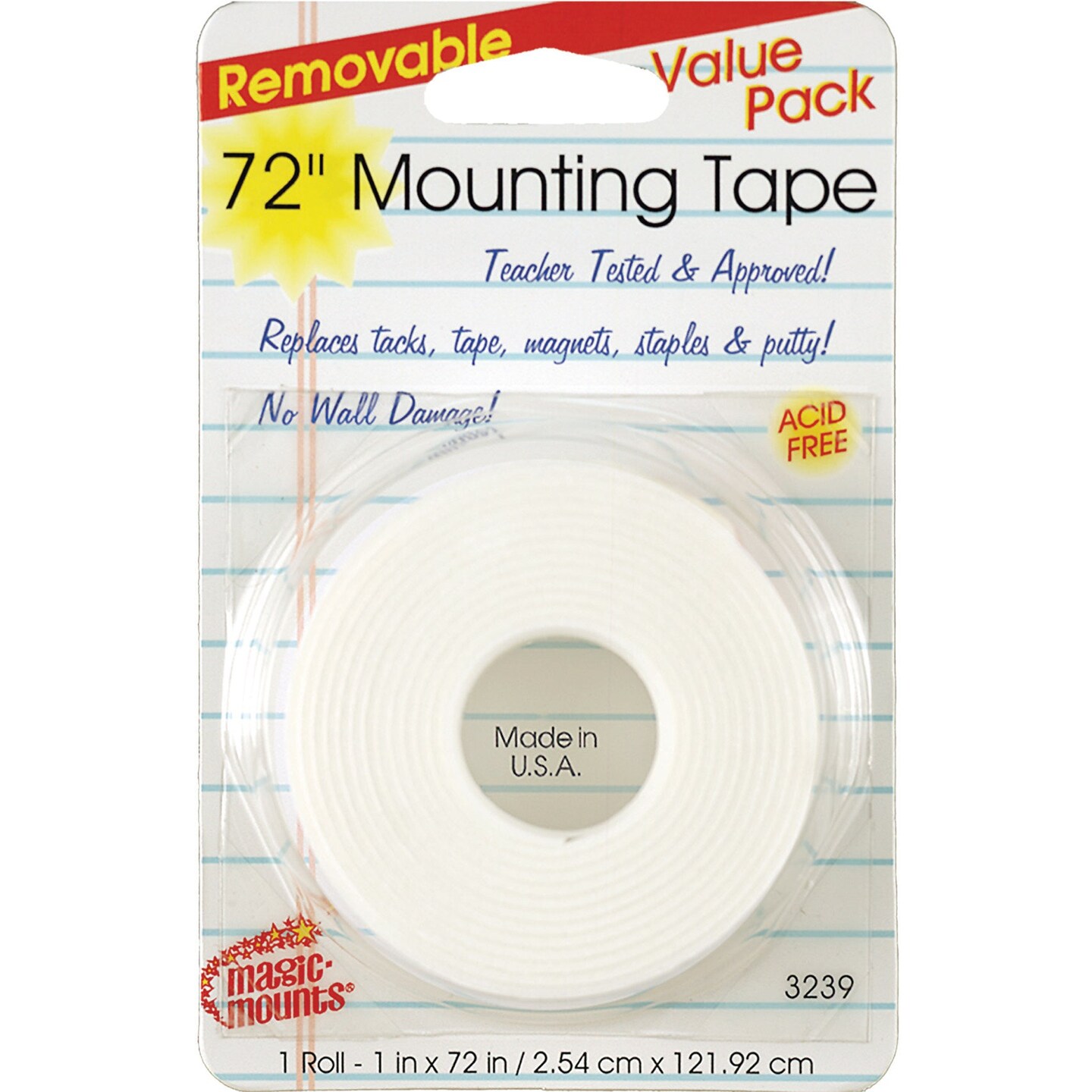 Removable Mounting Tape, 1&#x22; x 72&#x22; Roll