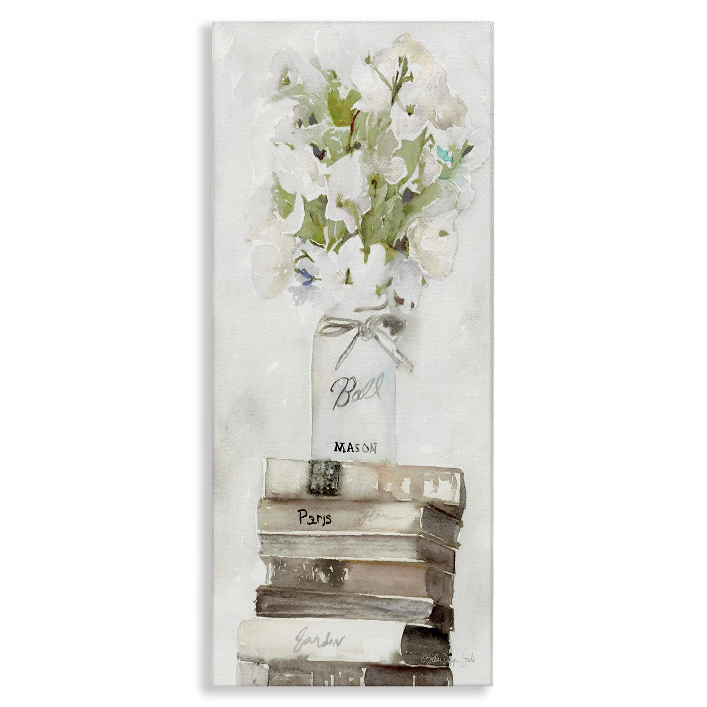 Stupell Industries White Florals on Distressed Books Canvas Wall Art