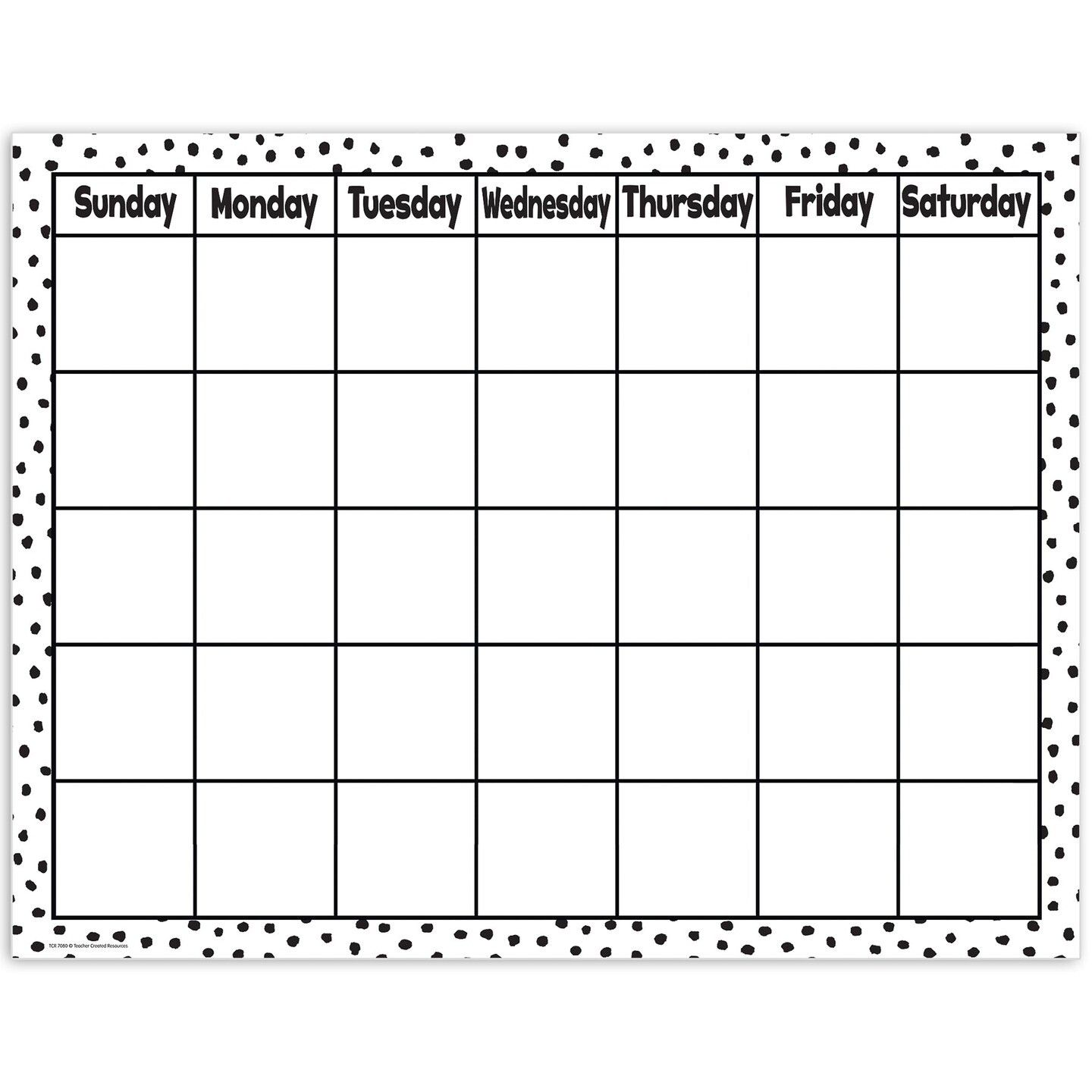 Black Painted Dots on White Calendar Chart, 17&#x22; x 22&#x22;