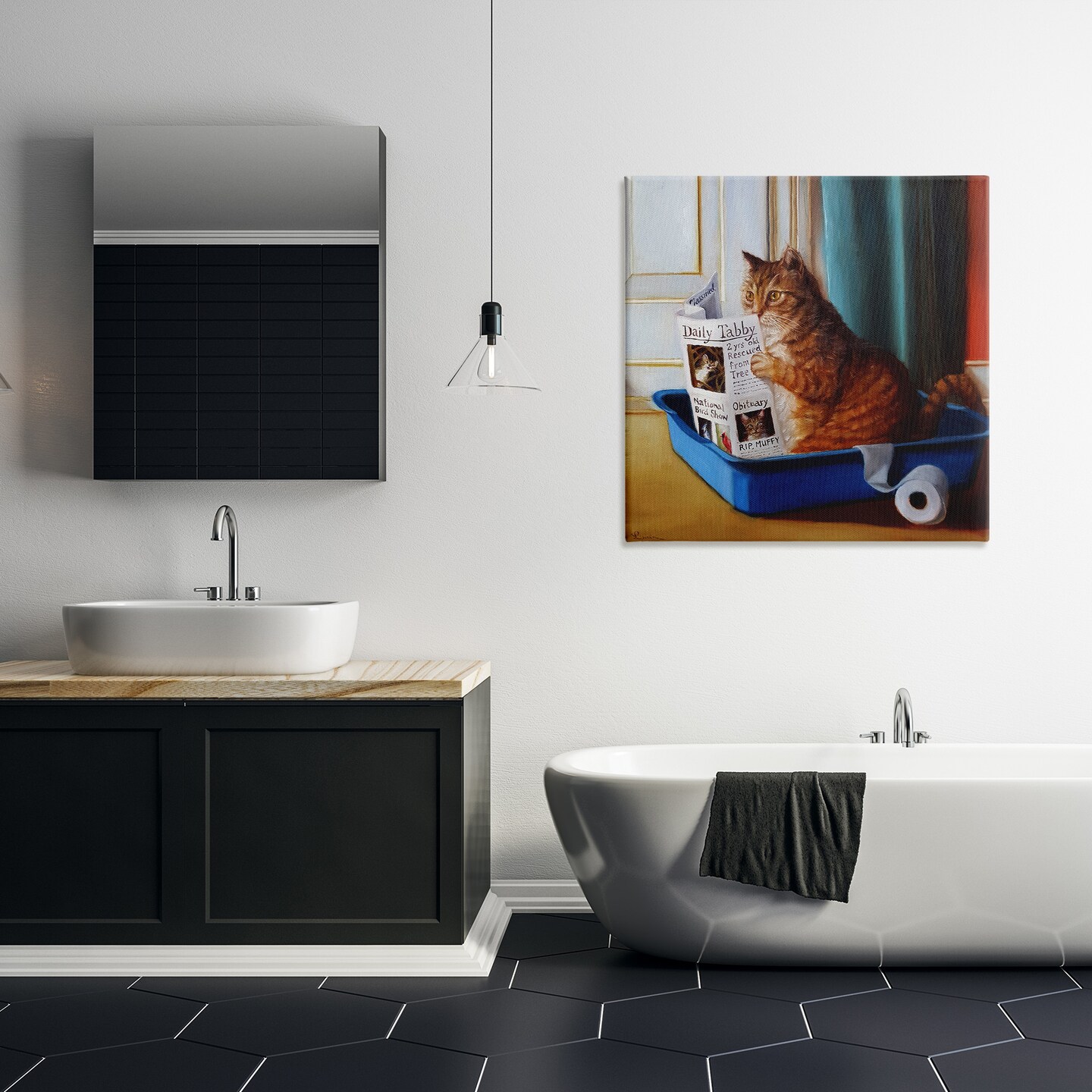 Stupell Industries Litter Box Reading Funny Cat Canvas Wall Art
