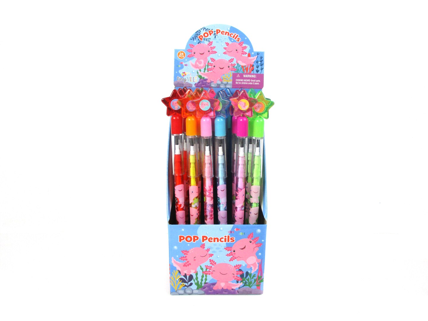 TINYMILLS 24 Pcs Axolotl Multi Point Stackable Push Pencil Assortment with Eraser