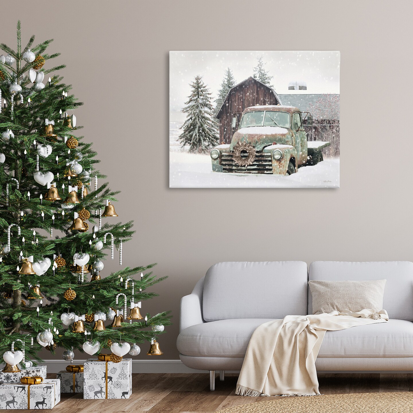 Stupell Industries Winter Rural Vintage Truck &#x26; Barn Canvas Wall Art
