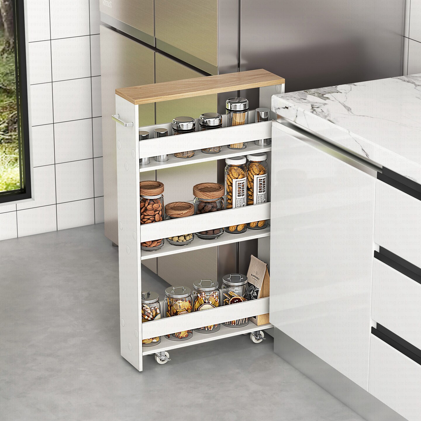 Costway Rolling Kitchen Slim Storage Cart Mobile Shelving Organizer w/ Handle
