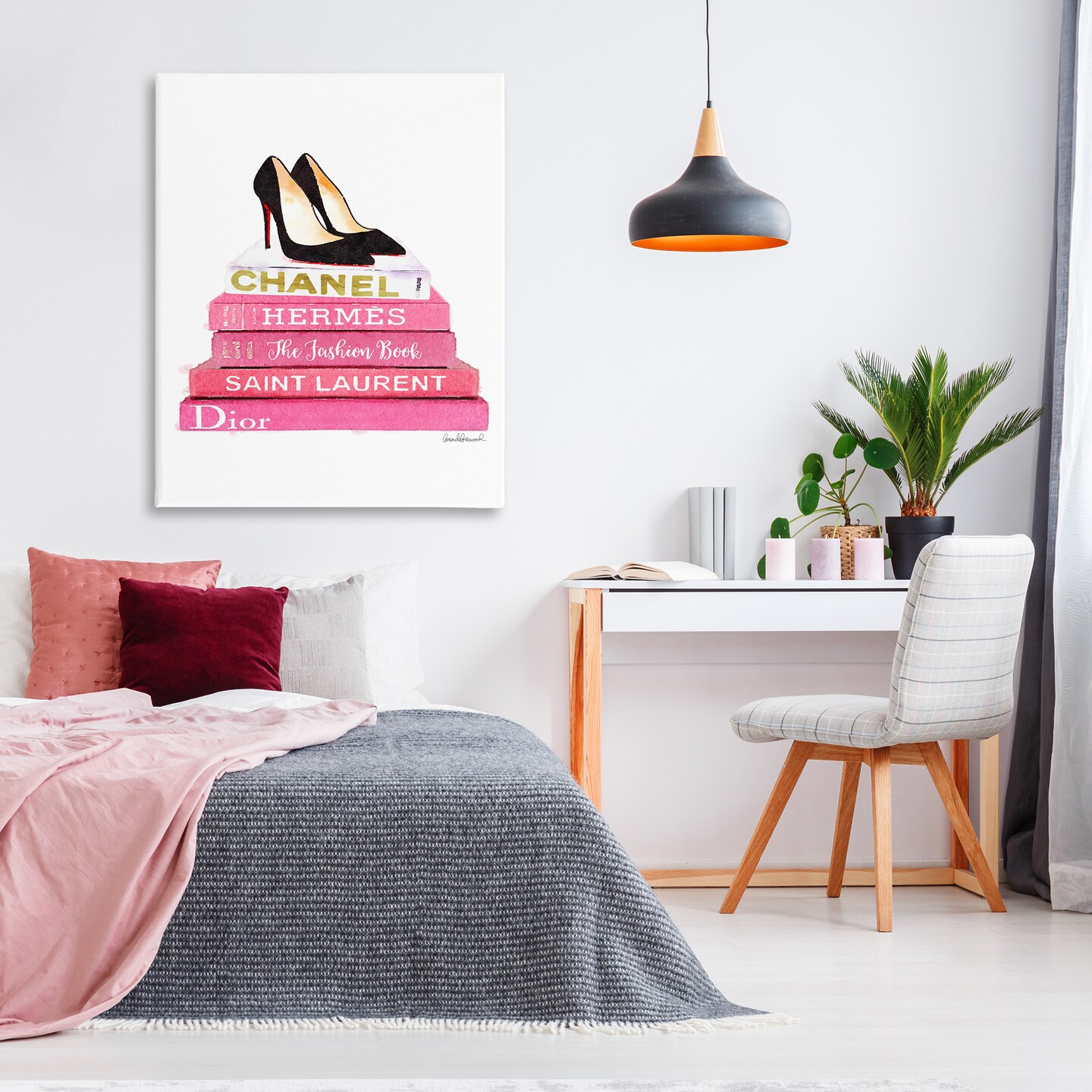 Stupell Industries Glam Pink Fashion Books Pump Heels Canvas Wall Art