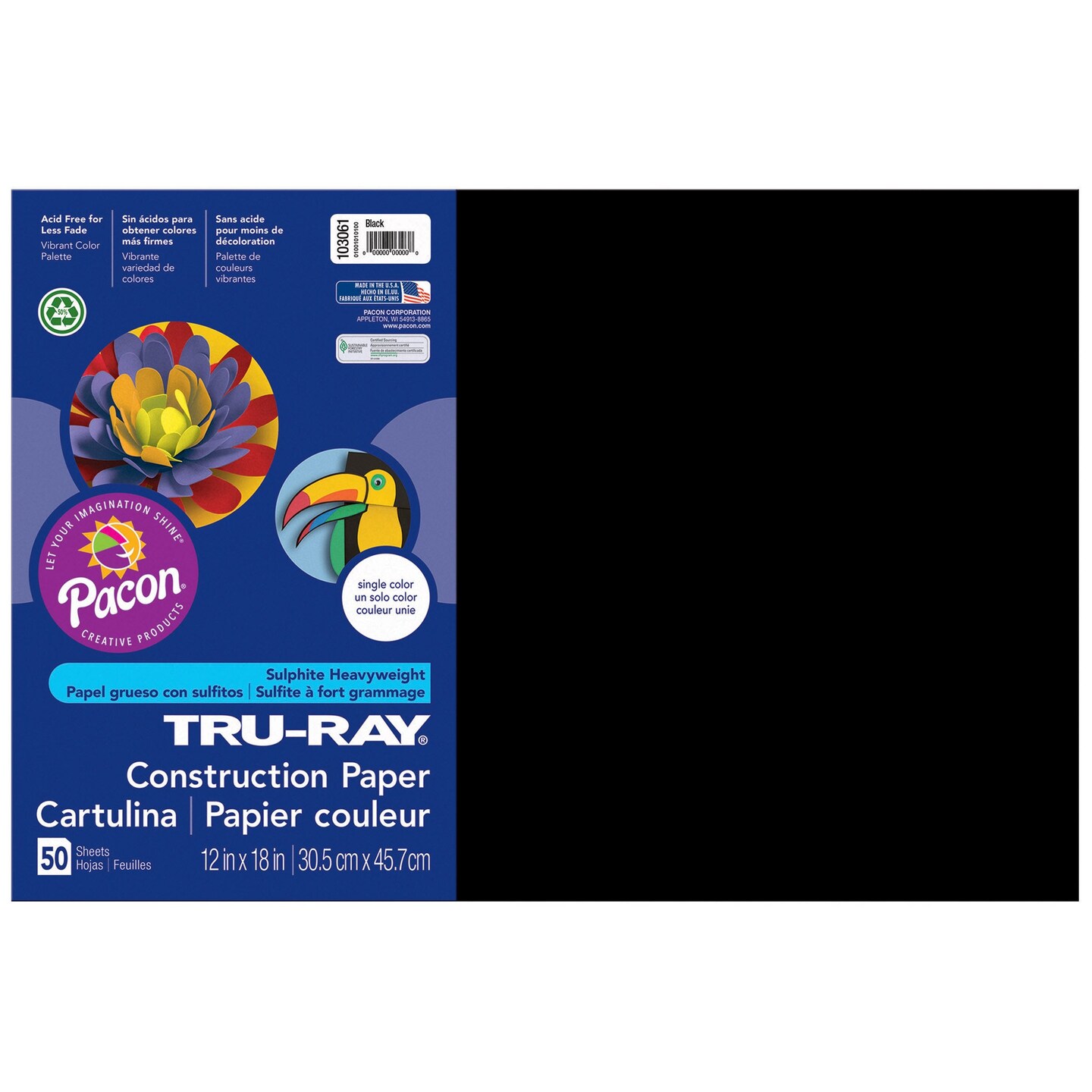 Construction Paper, Black, 12&#x22; x 18&#x22;, 50 Sheets