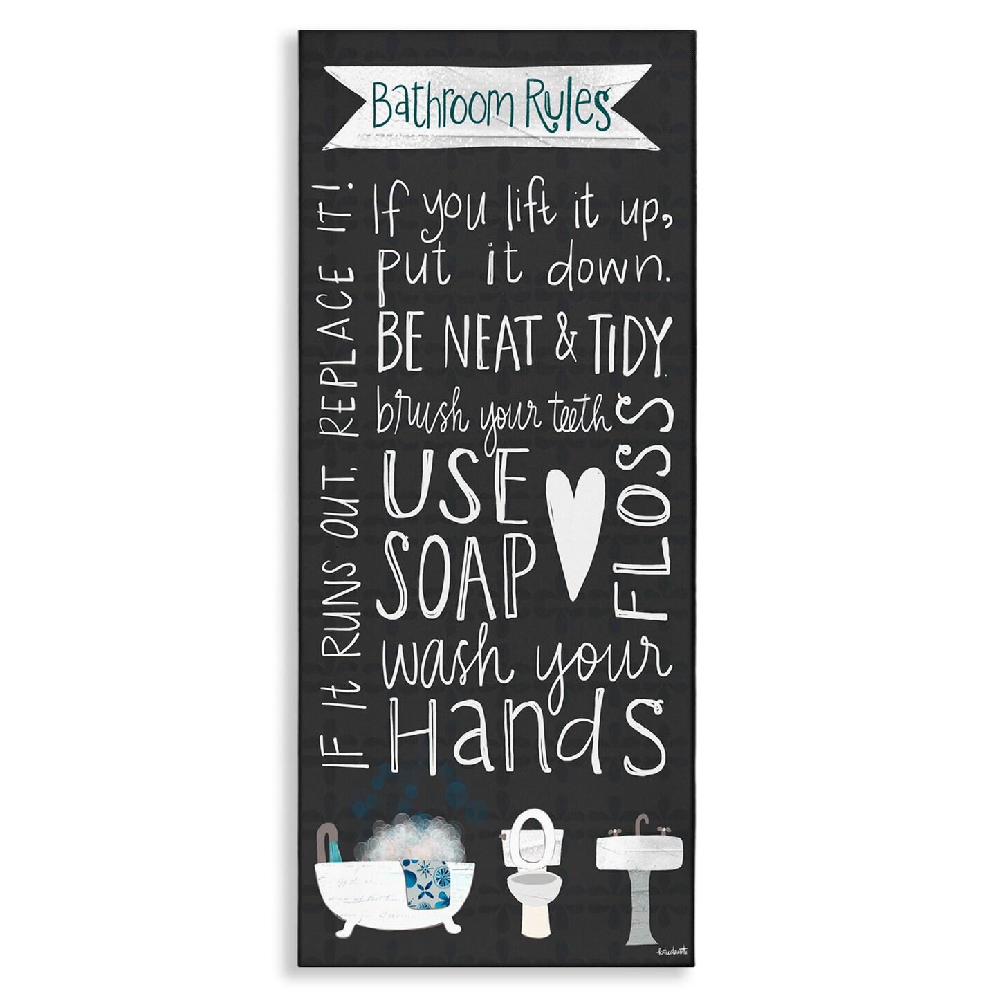 Stupell Industries Whimsical Bathroom Rules Sign Canvas Wall Art