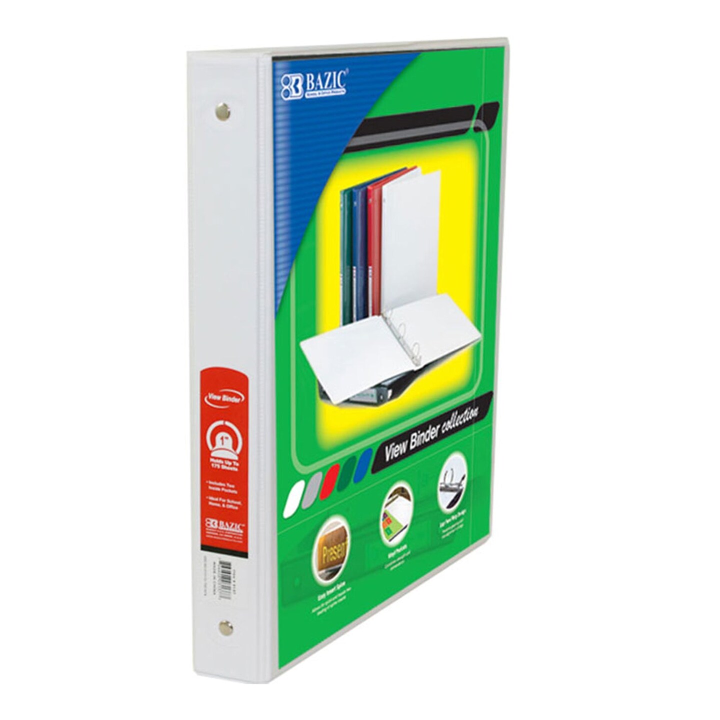3-Ring View Binder with 2 Pockets, 1&#x22;, White