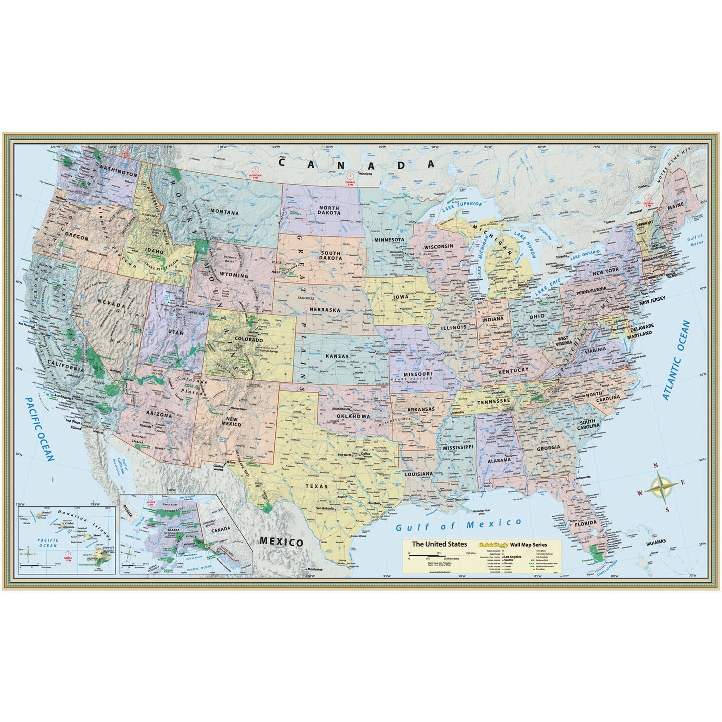 U.S. Map Laminated Poster, 50&#x22; x 32&#x22;