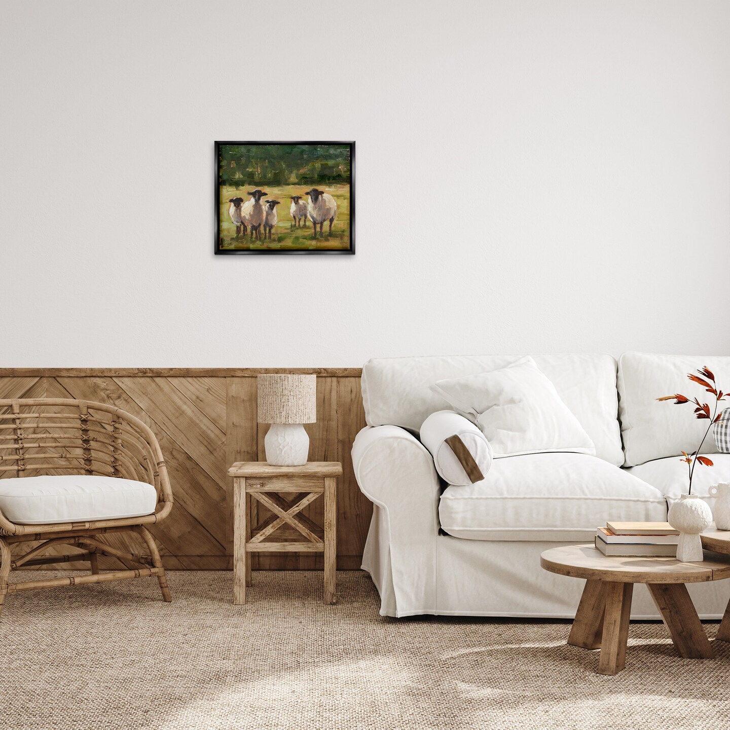 Stupell Industries Flock of Sheep Painting Framed Floater Canvas Wall Art