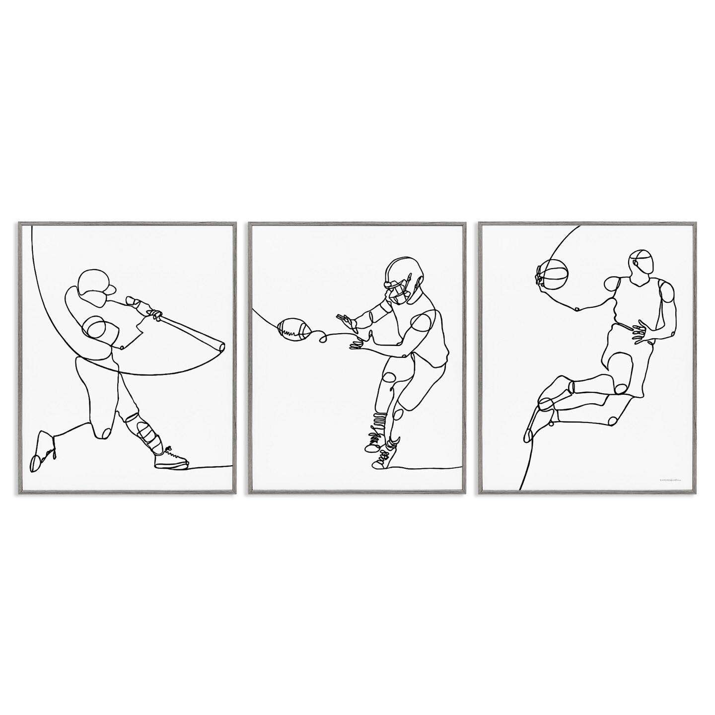 Stupell Industries Simple Line Doodle Playing Sports Framed Giclee Art