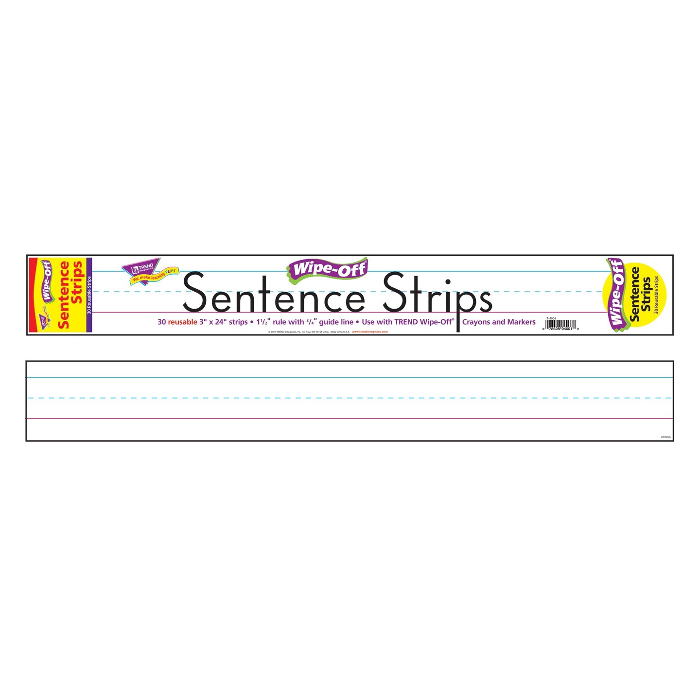 24&#x22; White Wipe-Off&#xAE; Sentence Strips
