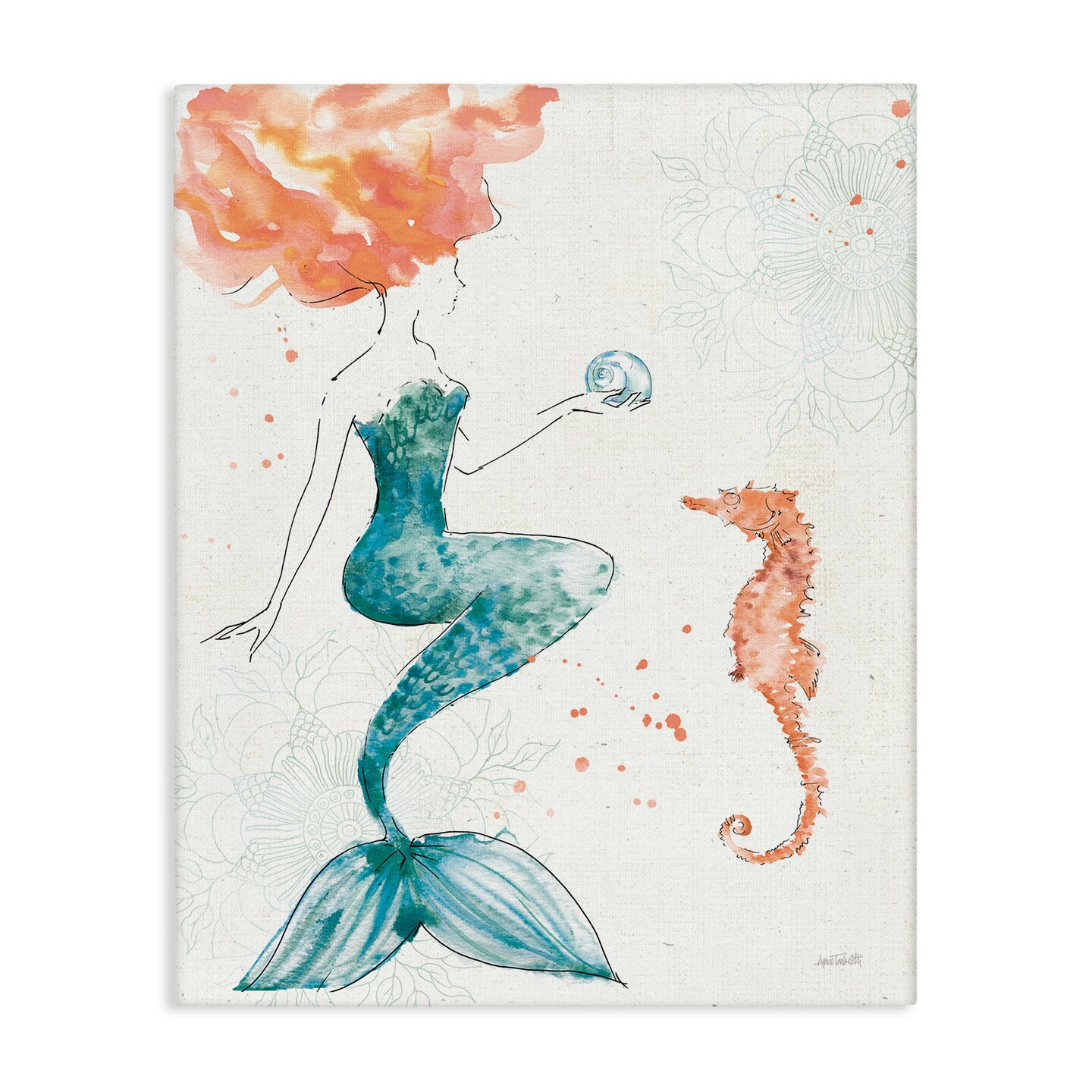 Stupell Industries Mermaid and Ocean Seahorse Canvas Wall Art