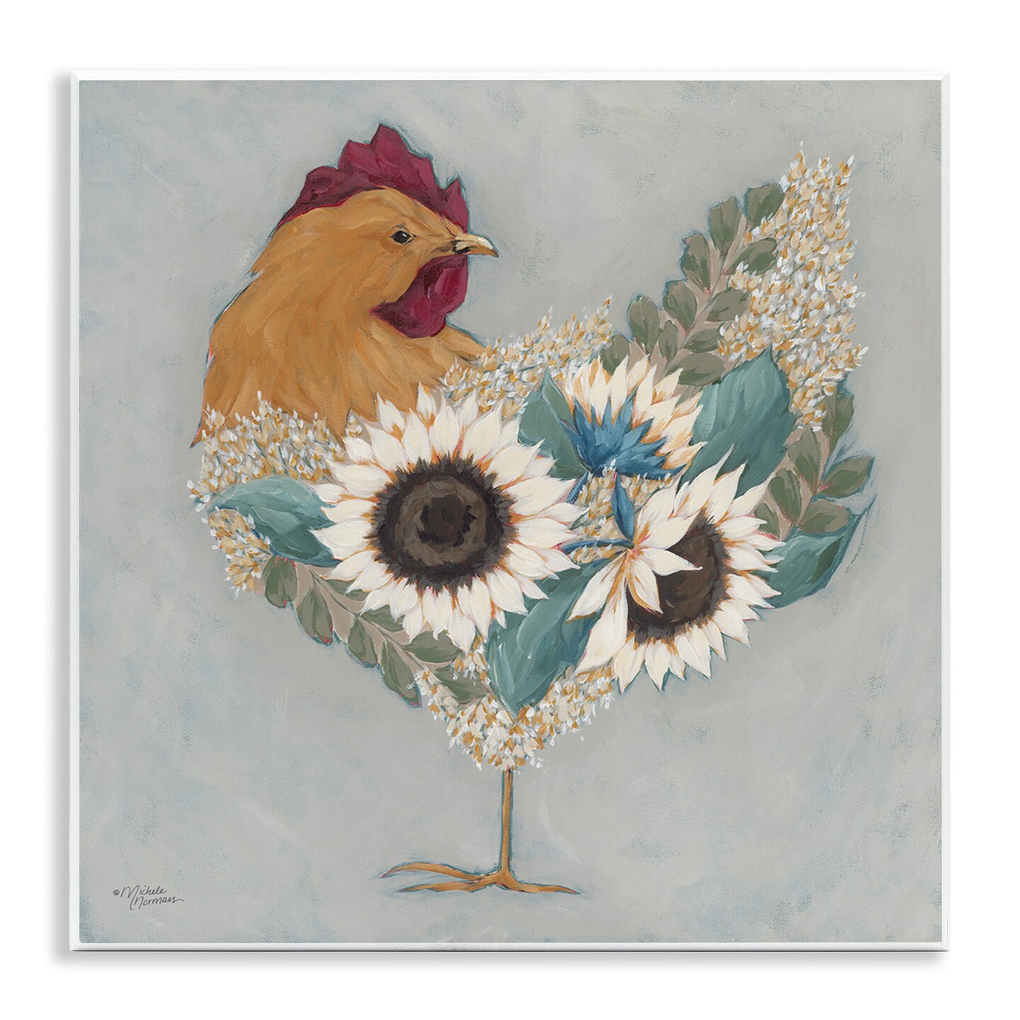 Stupell Industries Rooster with Layered Floral Blossoms Wall Plaque Art
