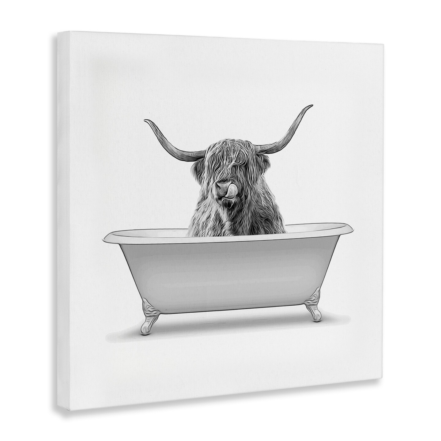 Stupell Industries Longhorn Highland Cow Bath Tub Canvas Wall Art
