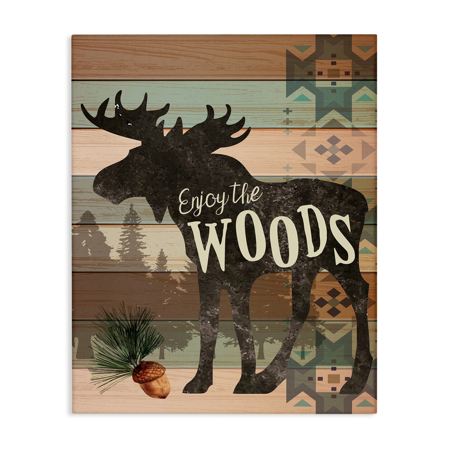 Stupell Industries Enjoy The Woods Patterned Moose Canvas Wall Art