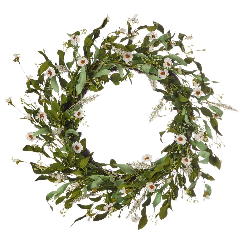 Eloise 26in Wreath w/ Artificial Wild Daisy, Gyp Seeds, &#x26; Veronica