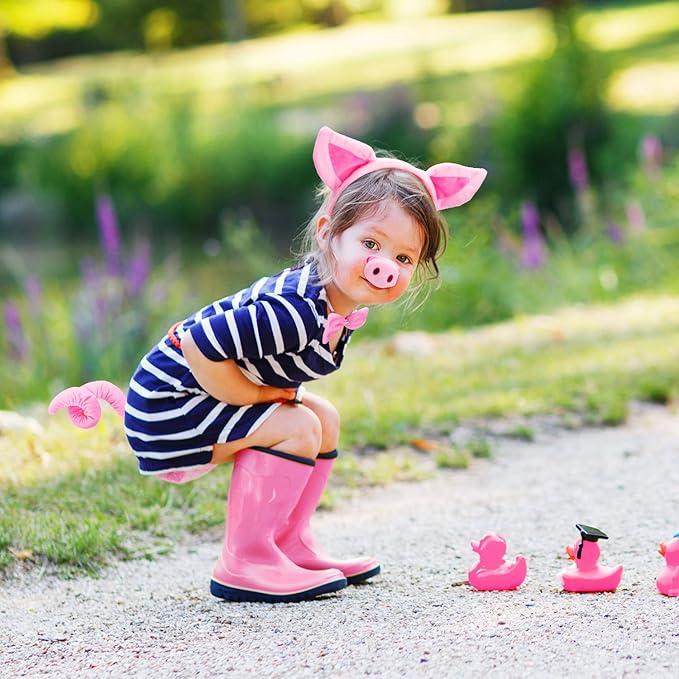Pig Costume Set Pig Ears Nose Tail and Bow Tie Pink Pig Fancy Dress Costume Kit Accessories for Kids Halloween Party, Mardi Gras Costume Party, Carnival Dress up Play