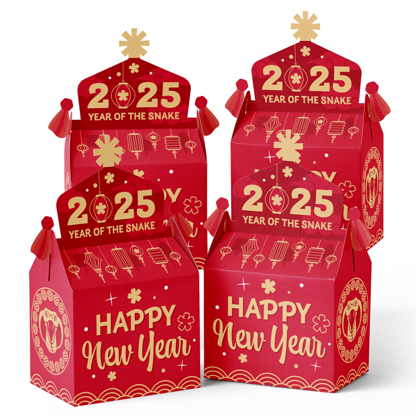 Big Dot of Happiness Lunar New Year - Treat Box Party Favors - 2025 Year of the Snake Goodie Gable Boxes - Set of 12