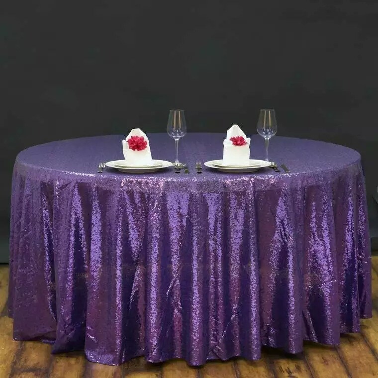PURPLE Sequined 120&#x22; ROUND TABLECLOTH Designer Wedding Party Catering Linens