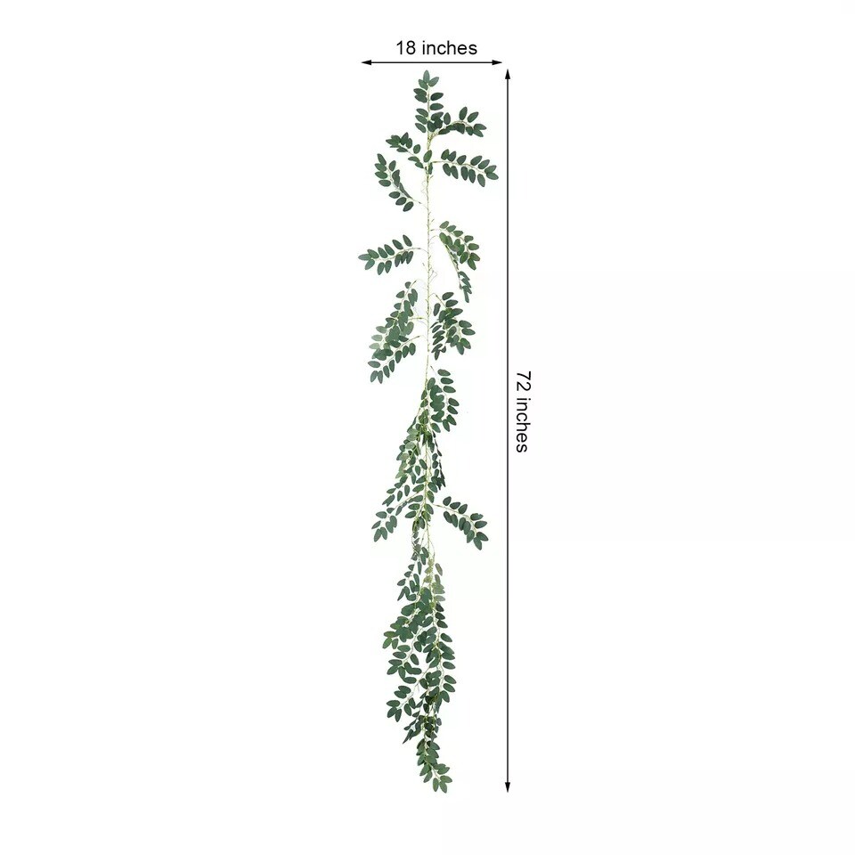 24 ft long Light Green 4 Garlands Honey Locust Artificial Foliage Botanical