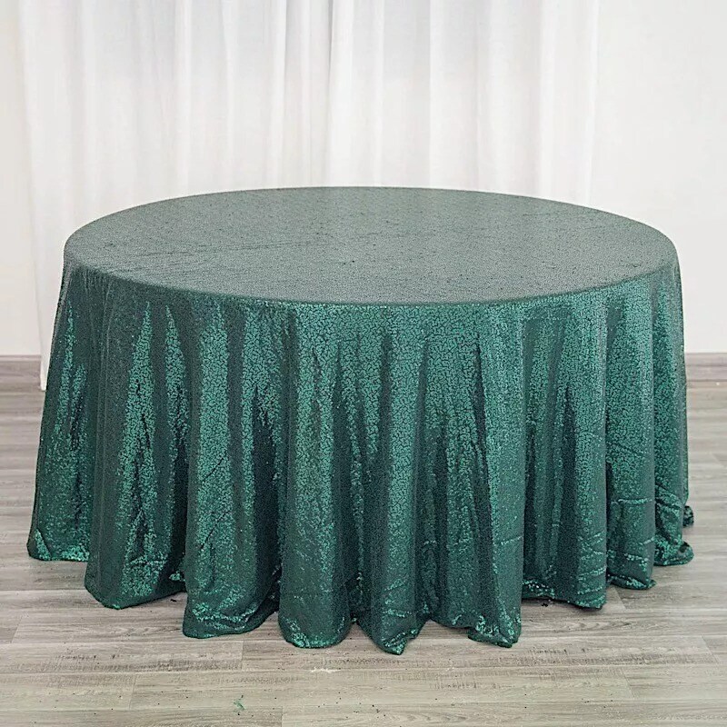 Hunter Green Sequined 120" ROUND TABLECLOTH Designer Wedding Catering Linens