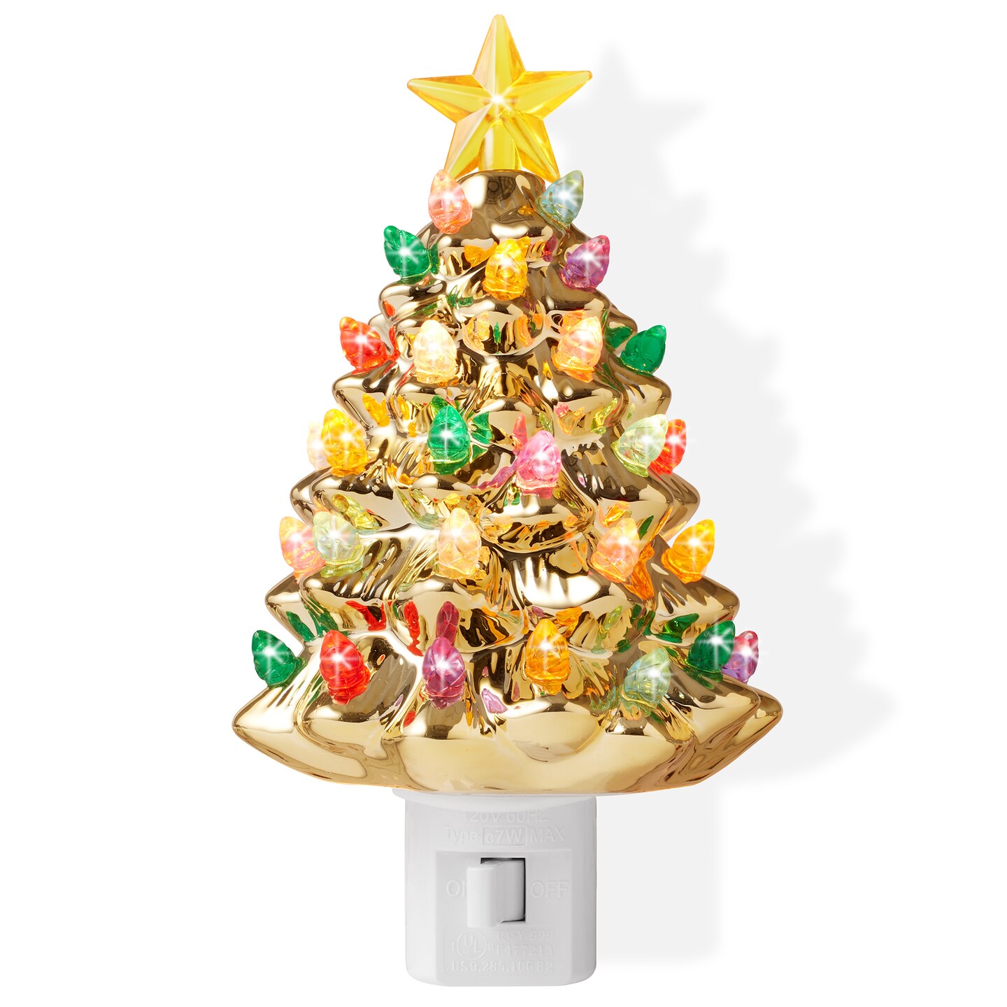 Casafield Ceramic Holiday Night Light - Vintage Decorative Night Light with Bulbs and Star Topper