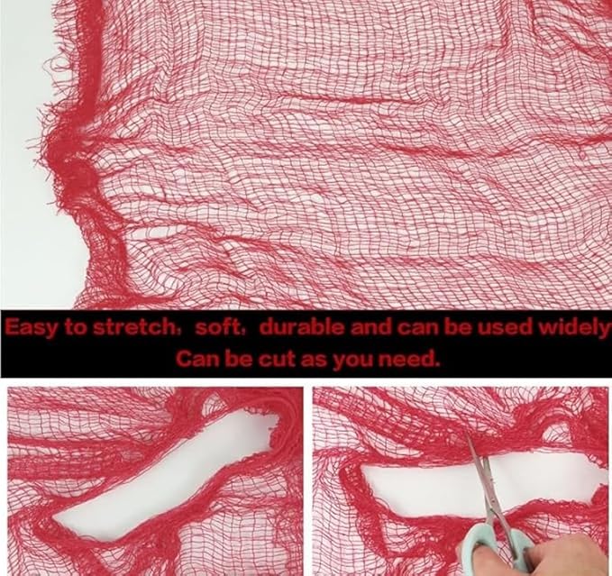 197&#x22;&#x22; x 85&#x22;&#x22; Halloween Creepy Cloth Halloween Spooky Fabric Scary Gauze Bloody Creepy Cloth for Haunted House Halloween Party Decoration Cloth for Halloween Party Supplies (Red)