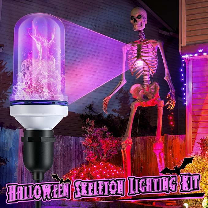 LED Halloween Skeleton Lighting Kit, E26 Base Flame Light for Halloween Giant Skeleton, Skeleton Chest Light Kit with Up Down Effect, Scary Skeleton Lighting Kit for Halloween Decor (Purple)
