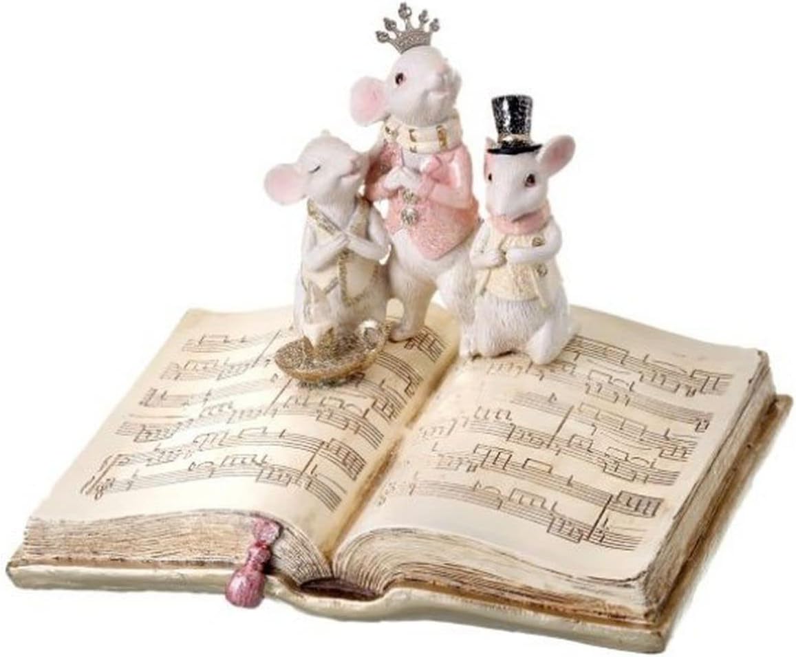 9&#x22; Resin Singing Mice on Music Book with Candle &#x2013; Whimsical Christmas Figurine