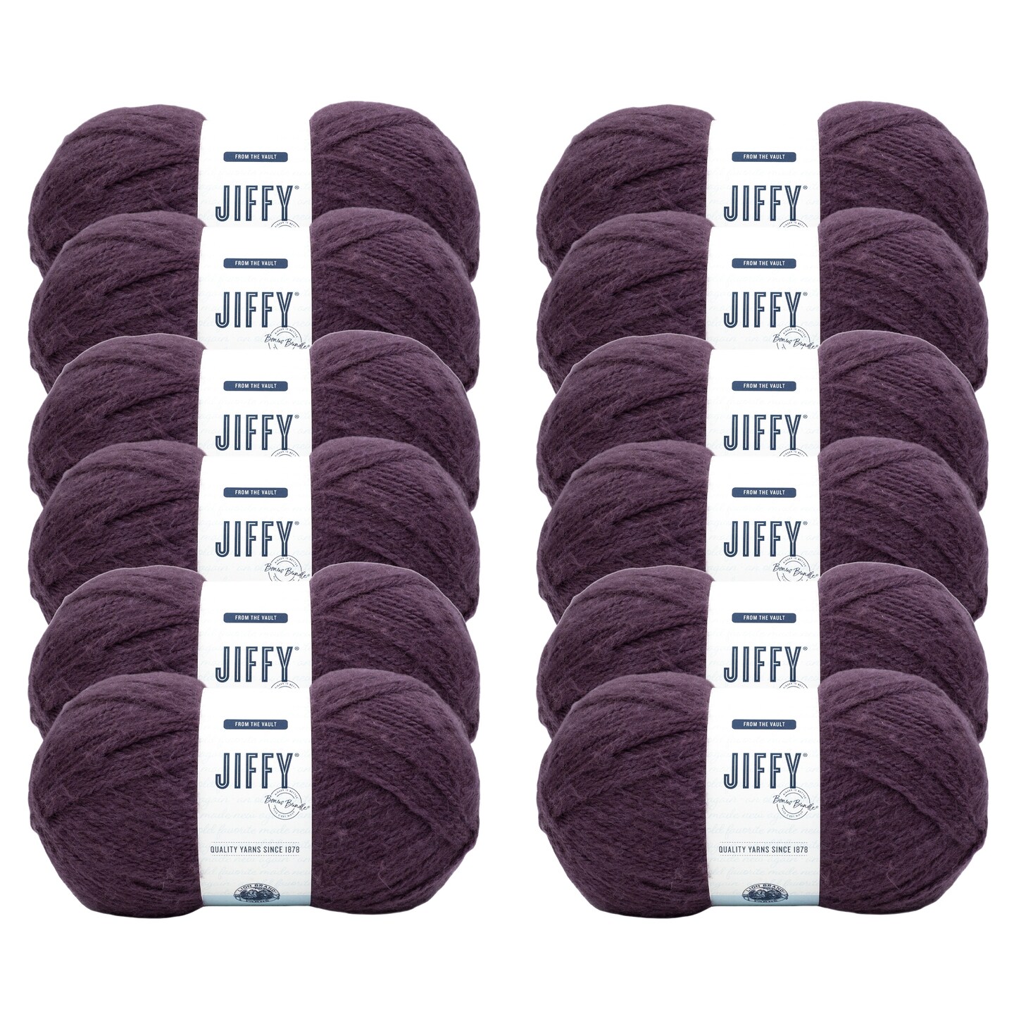 Lion Brand Yarn Jiffy Bonus Bundle Eggplant Bulky Acrylic Purple Yarn 12 Pack
