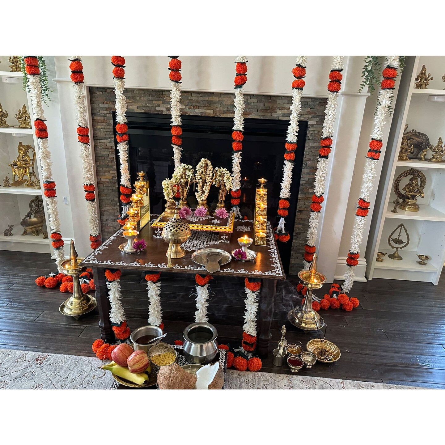 Jasmine Marigold Flowers Garland for Home Party Door Hanging Diwali Decorations Day of the Dead Dia De Los Muertos Ofrenda Halloween Mexican Fiesta Decor