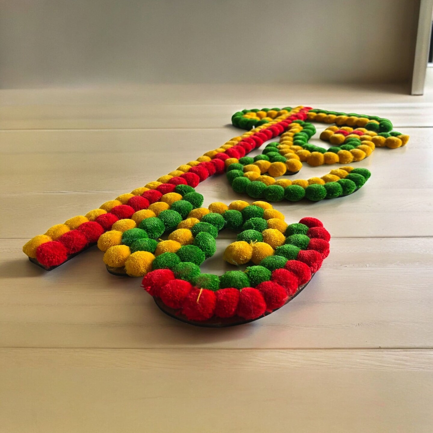 Haldi Ceremony Decoration Cutout Banner with Colorful Pom Pom for Groom and Bride Wedding Stage Backdrop Decorations Reusable Haldi Mdf Board Banner for Wall Decor