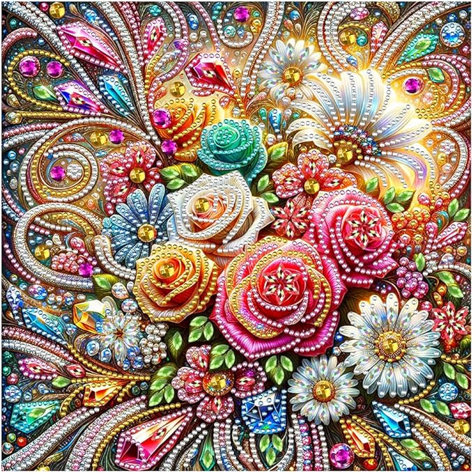 Flower Diamond Art Painting Kits for Adults, 5D Special Shape Diamond Art for Beginners, Rhinestones Gem Art Craft Home Wall Decor Gift 12×12inch