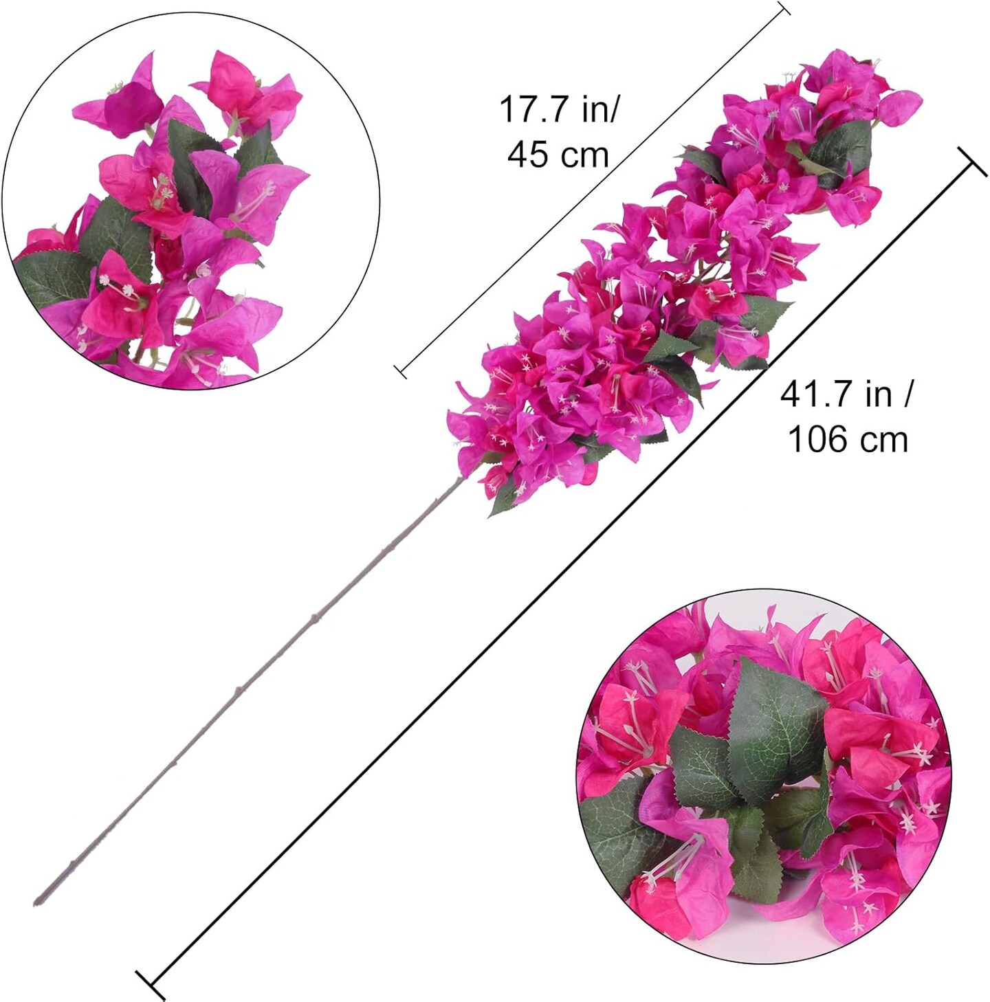4PCS 42” Long Stem Artificial Bougainvillea Flowers – Faux Silk Fuchsia Mixed Vine Branches for Wedding, Home, Garden, Arch & Wall Decor