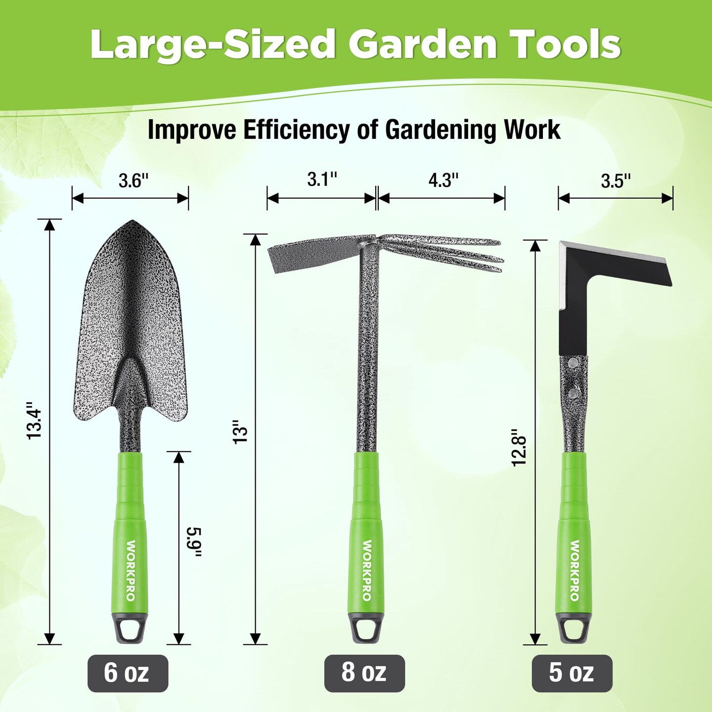 6-Piece Garden Tool Set, Heavy Duty Gardening Hand Tools with Soft Rubber Handle, Including Trowel, Rakes, 2-in-1 Hoe and Crack Weeder, Ideal Gardening Gifts for Men and Women
