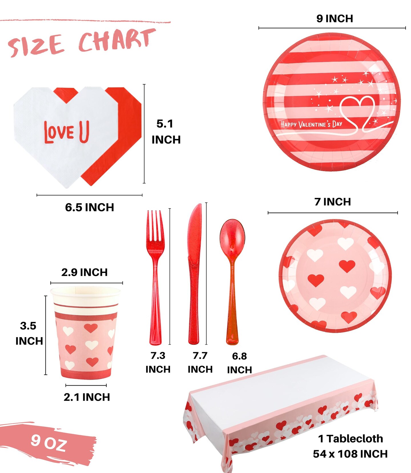 Valentines Day Plates and Napkins Sets - Serves 16 - Includes Paper Cups Cutlery for Valentine Decor Party Supplies Paper Straws Valentines Day Decor Valentine's Day Decorations