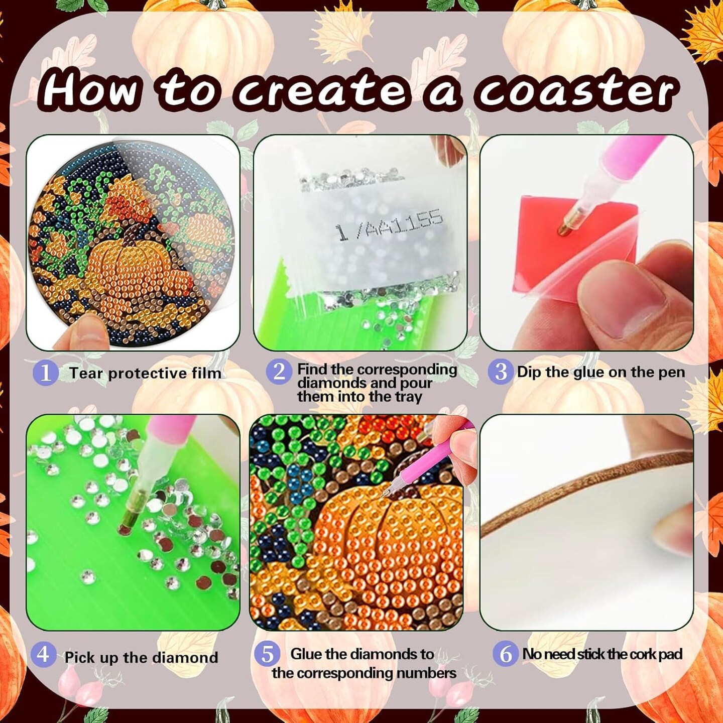 8 Pcs Fall Pumpkin Diamond Art Painting Coasters Kits (Fall Pumpkin-2) 4 x 4 x 0.1 inches