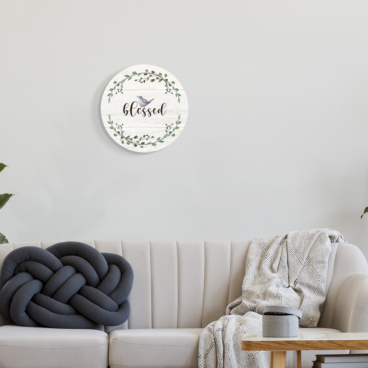 Stupell Industries Charming Blessed Phrase Blue Bird and Wreath Wall Plaque Design By Elizabeth Tyndall