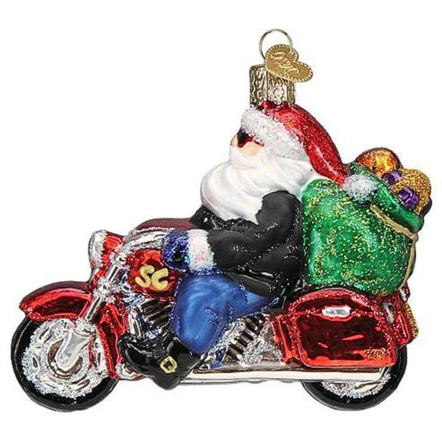 Old World Christmas 3.5 Inch Biker Santa Christmas Tree Ornament , Motorcycle