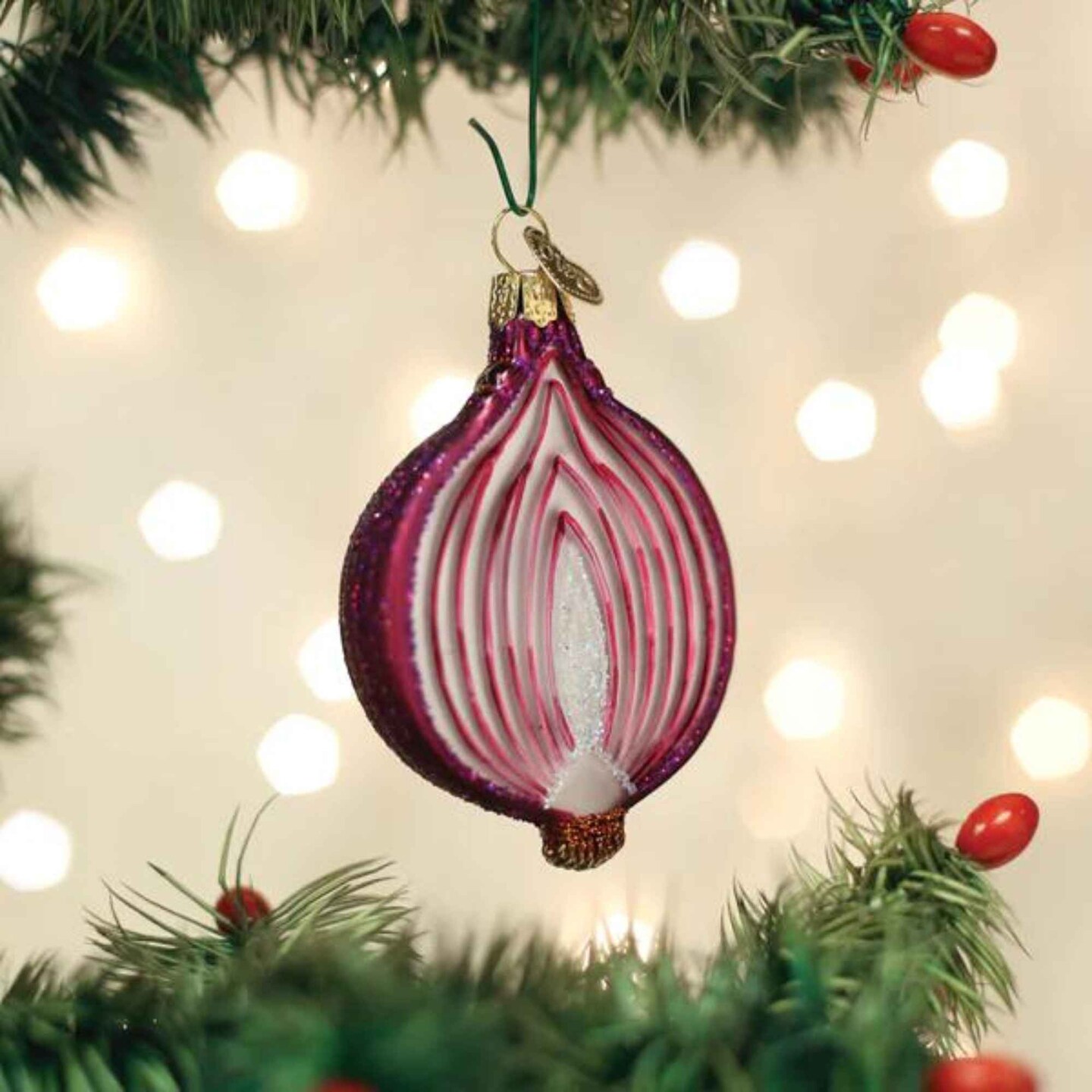 Old World Christmas 3.0 Inch Red Onion Christmas Tree Ornament , Vegetable Protect Against Evil