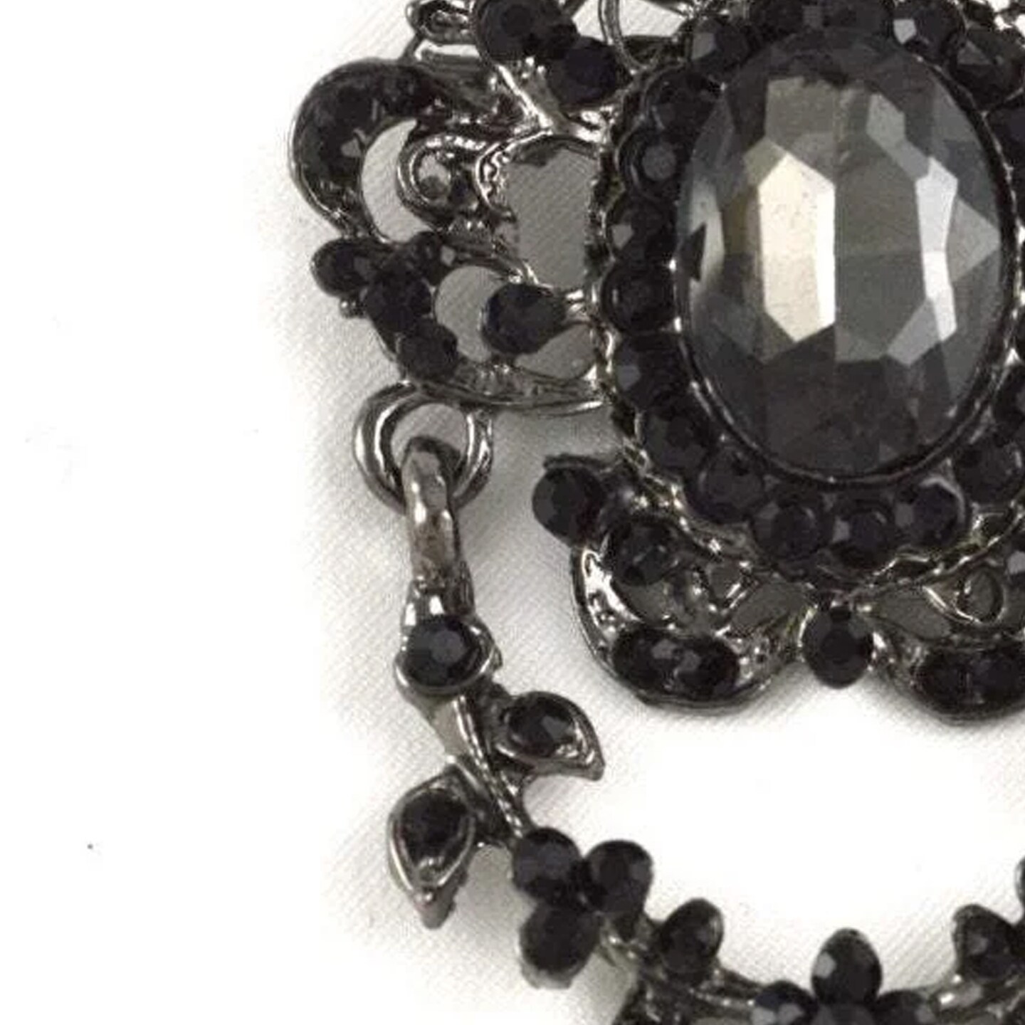 3.14" x 1.75" Gothic Black Dangling Brooch with Dark Rhinestones Vintage Jewelry