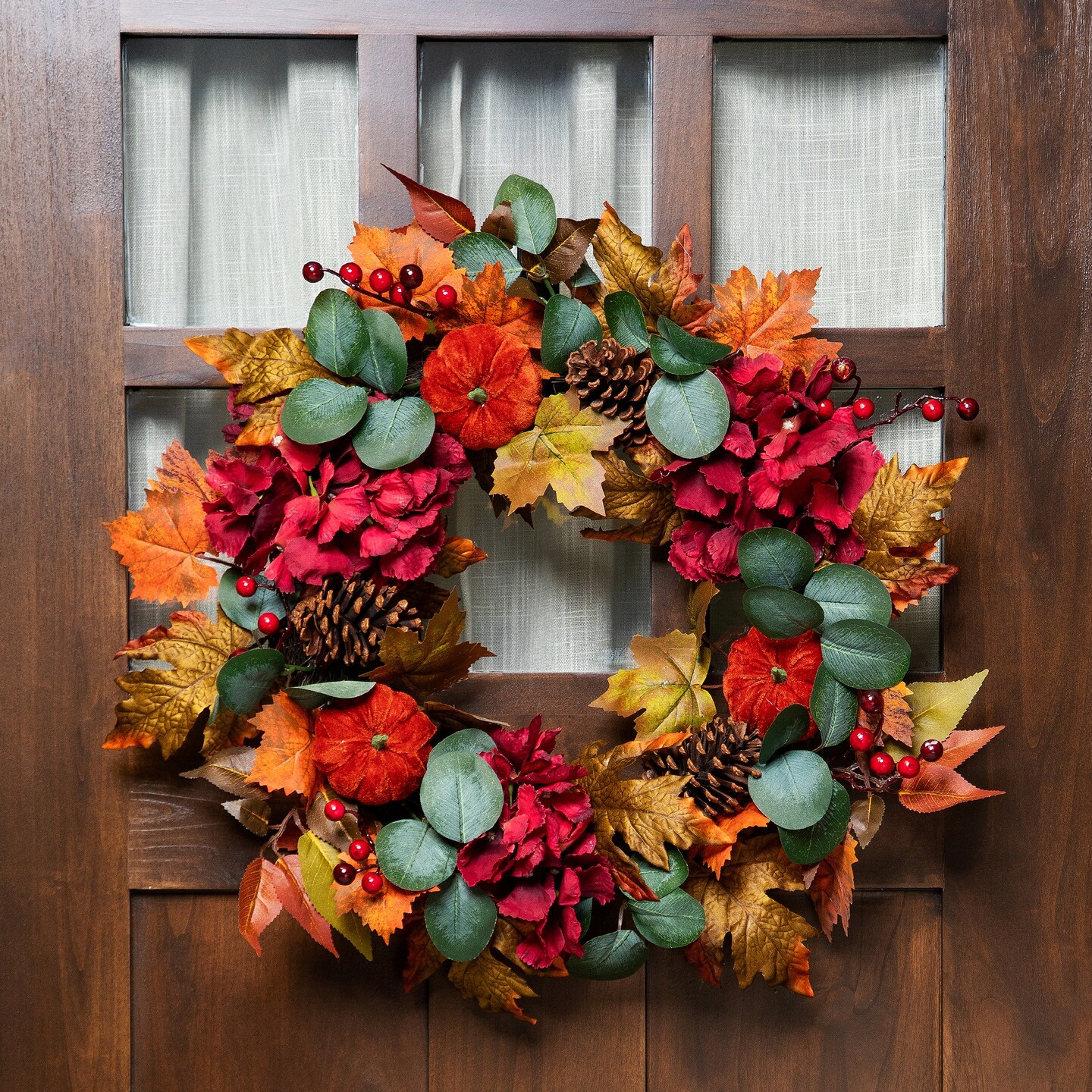Northlight Artificial Floral and Pinecone Fall Harvest Wreath - 22&#x22; - Orange and Burgundy