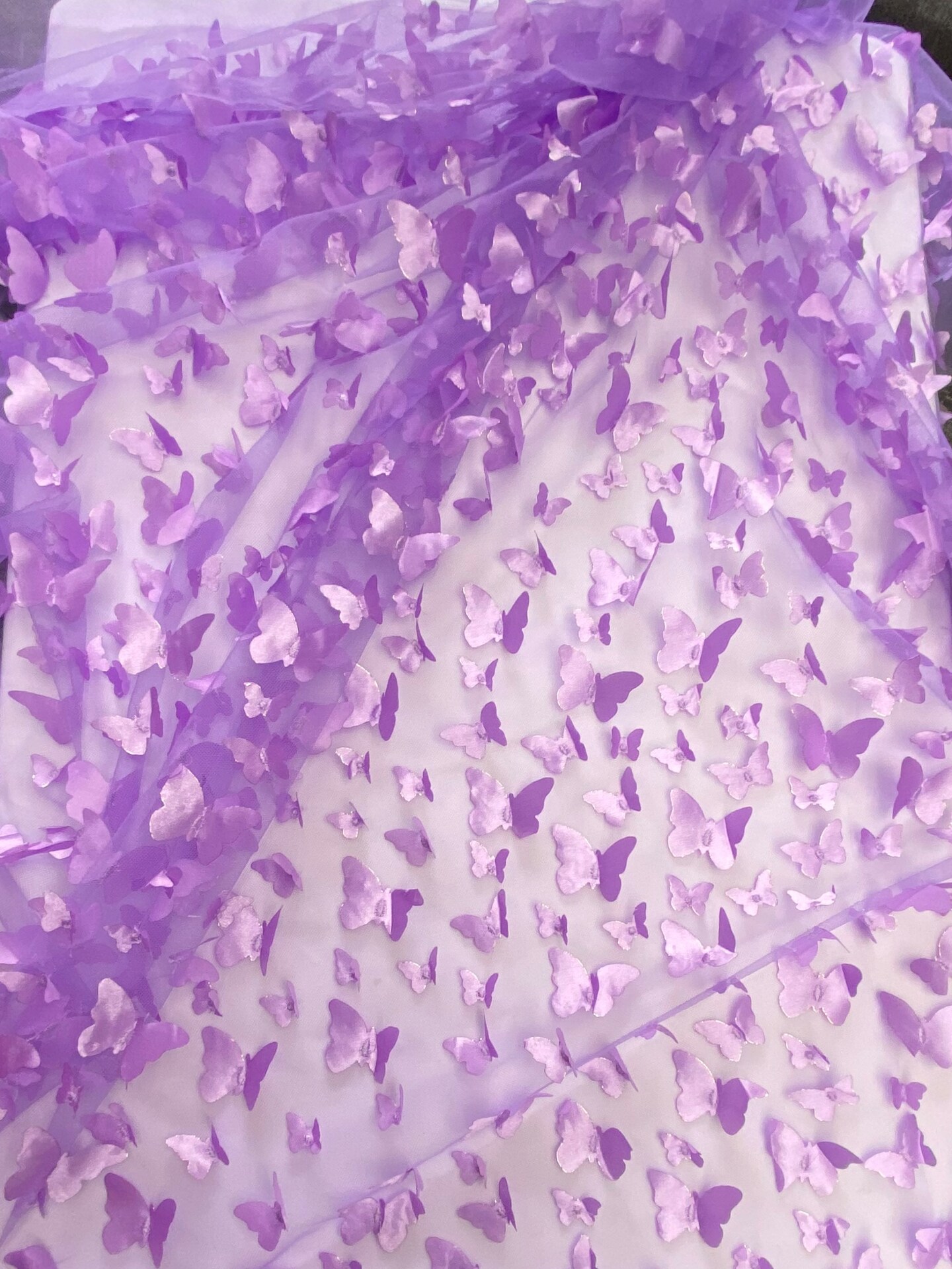 1 Yard Lilac 3D Butterfly Stretch Mesh Delicate Satin Appliqu&#xE9; Fabric for Dresses &#x26; Fantasy Costumes 54 Inch Wide