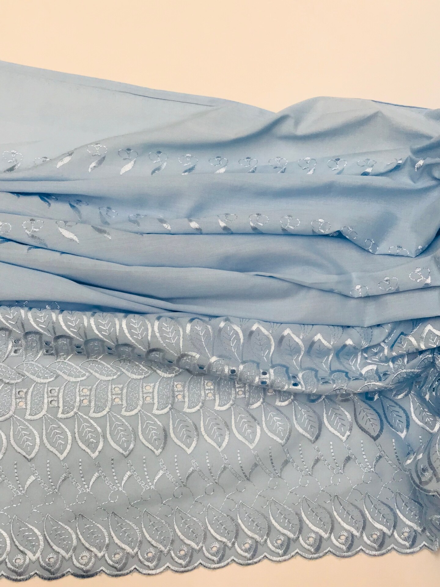 1 Yard Baby Blue Single Border Embroidered Eyelet Fabric 80% Polyester 20% Cotton 43/44 Wide