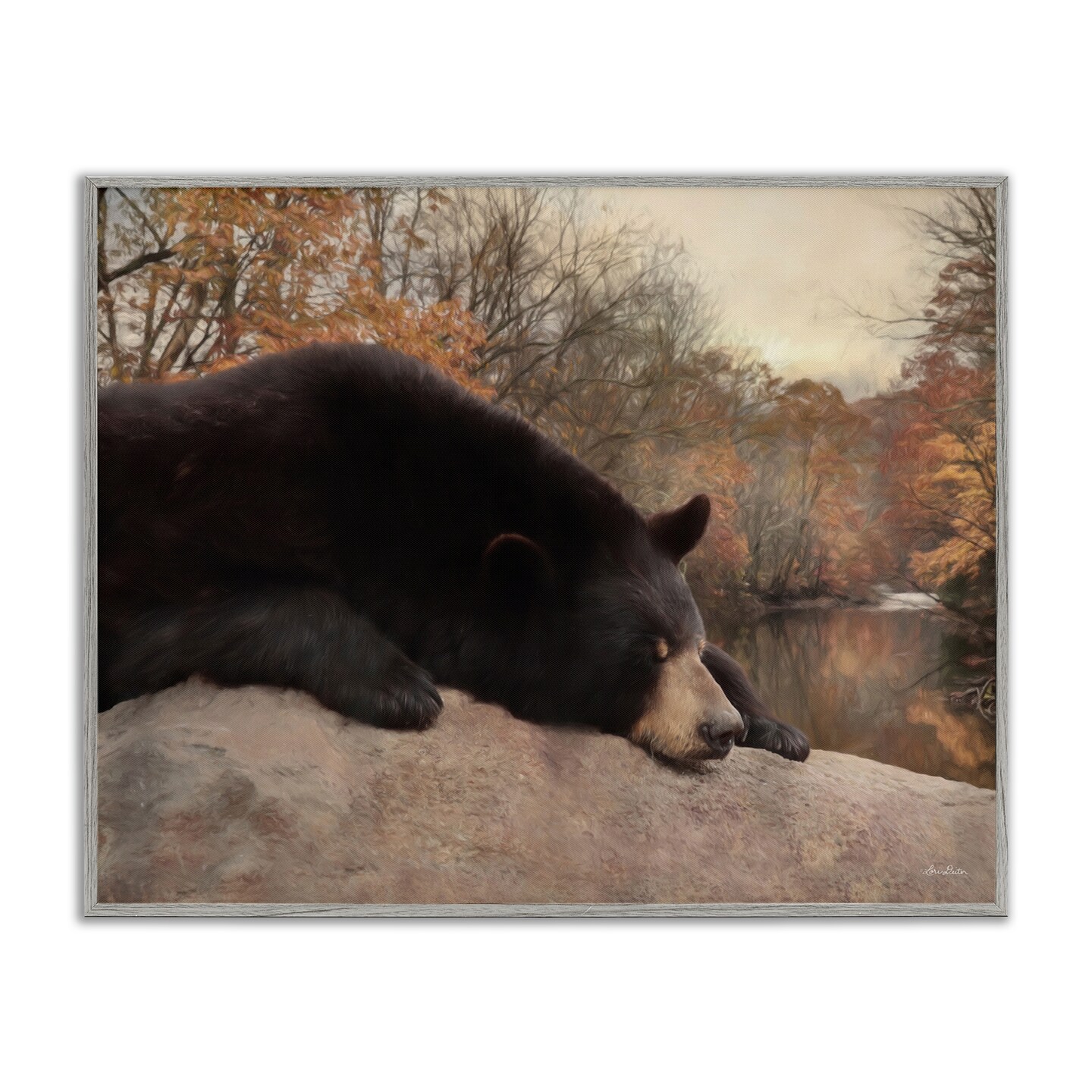 Stupell Industries Resting Bear Autumn Foliage Lake Framed Giclee Design By Lori Deiter