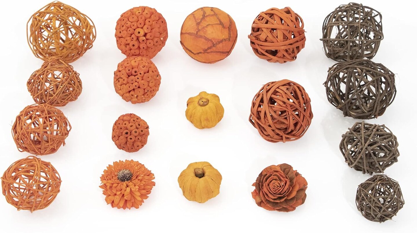 Orange Decorative Vase Filler Bag with Mini Pumpkins, Orbs, Balls &#x26; Flowers Bowl Filler Decor (Pumpkin Orange)
