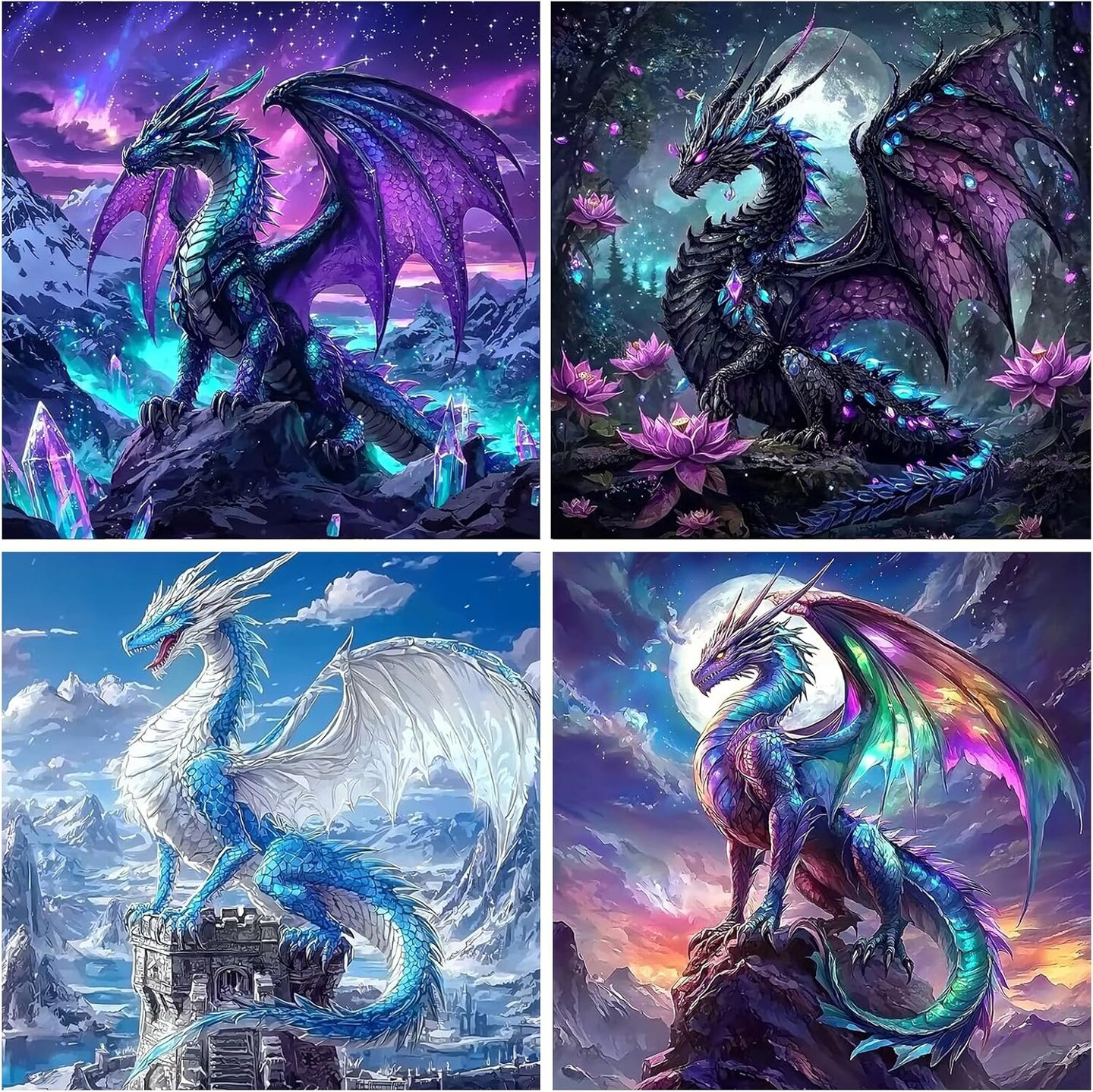 4 Pack Dragon Diamond Painting Kit - 12x12inch (Dragon-01)