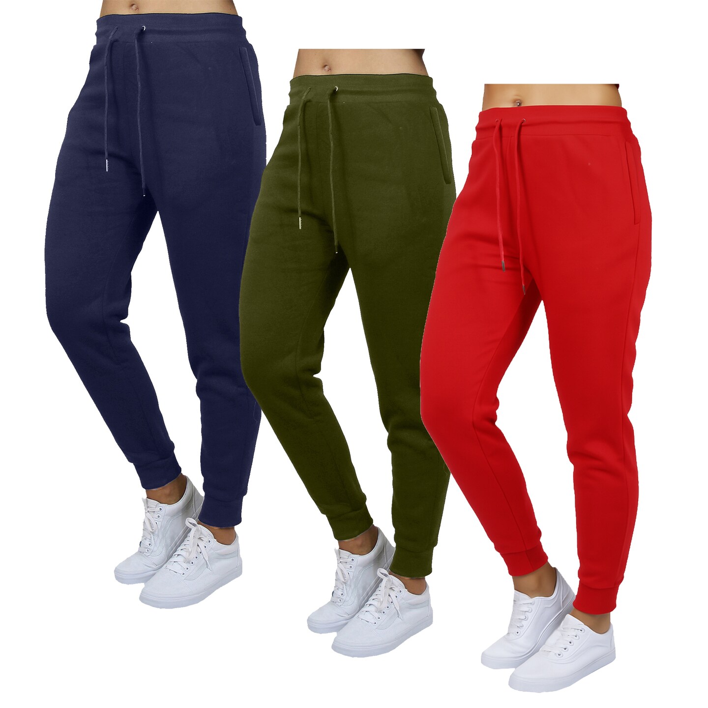 Galaxy by Harvic 3-Pack Women's Loose Fit Fleece Jogger Sweatpants With Sizde Zipper Pockets